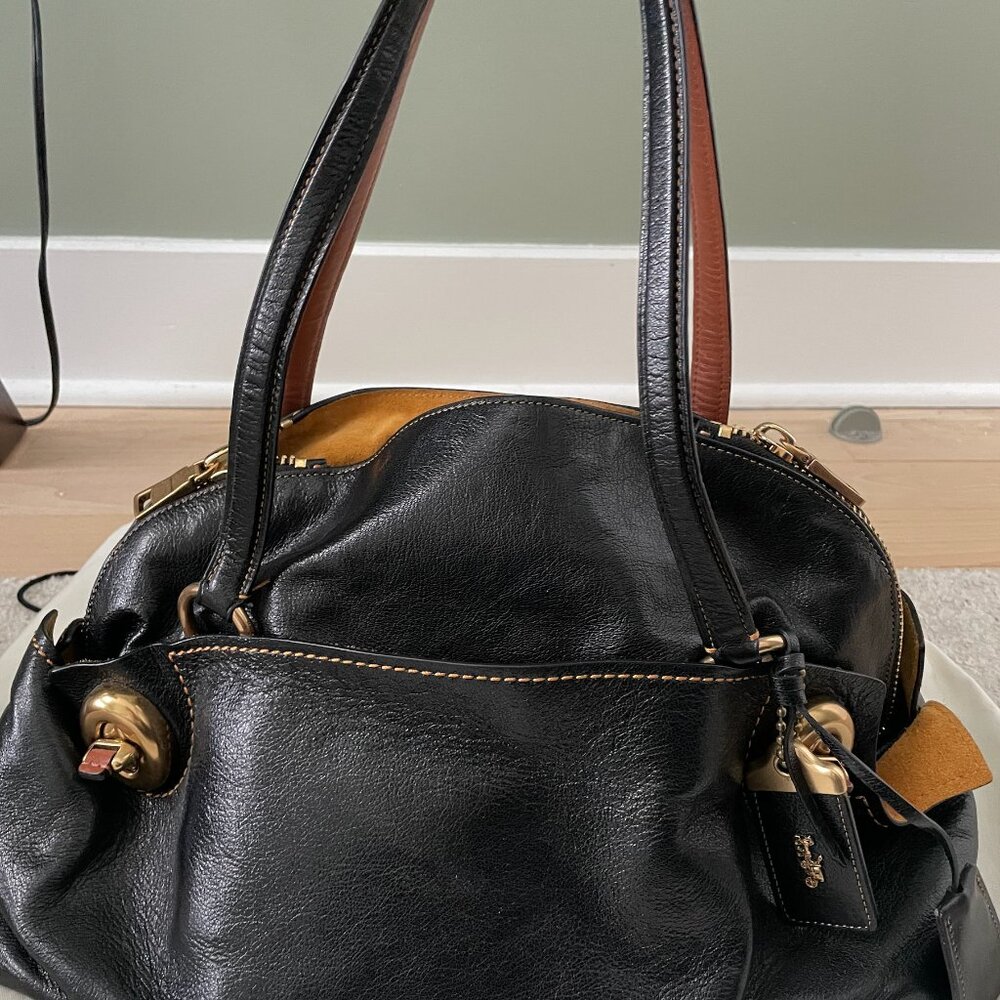 Coach 1941 Outlaw Satchel - Genuine Polished Grain Leather - Black - Picture 6 of 11